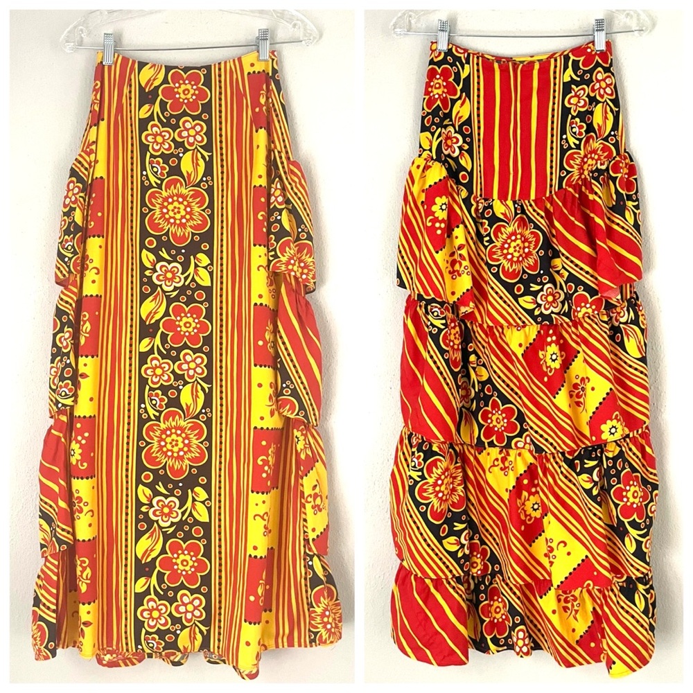 Vintage Elon of California by Monika Floral Ruffled Maxi Skirt 24” Waist XXS/XS